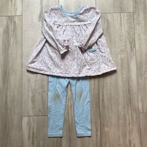 Stitchy Fish Light Blue Floral Long Sleeve Top with Matching Pants Set, 4T
